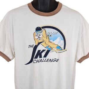 Ski Challenge T Shirt Mens Size XL White Y2K 2007 Downhill Skiing Racing Ringer